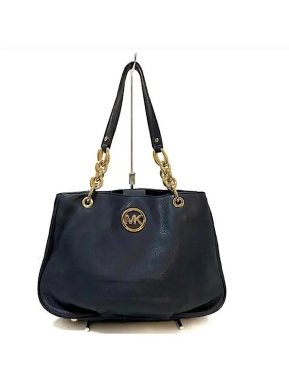Michael Kors Fulton Chain Tote Black Pebbled Leather Handbag EUC